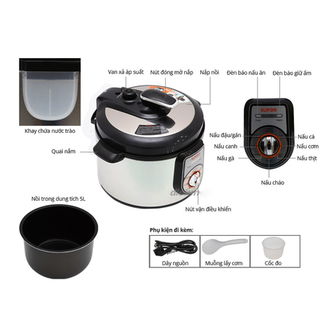 Nồi Áp Suất Điện SUPOR CYYB50YA10VN-100, 5L, 2 Lòng Nồi