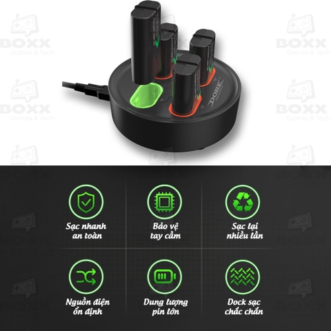 Pin sạc cho tay cầm Xbox One S, Xbox Series X bộ 4 viên pin 1200mAh kèm dock sạc