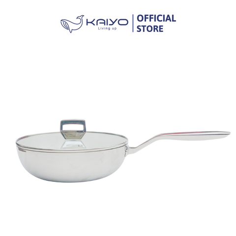 Chảo inox 316 liền khối 5-ply Premium Kaiyo-sâu lòng có vung kính 26cm