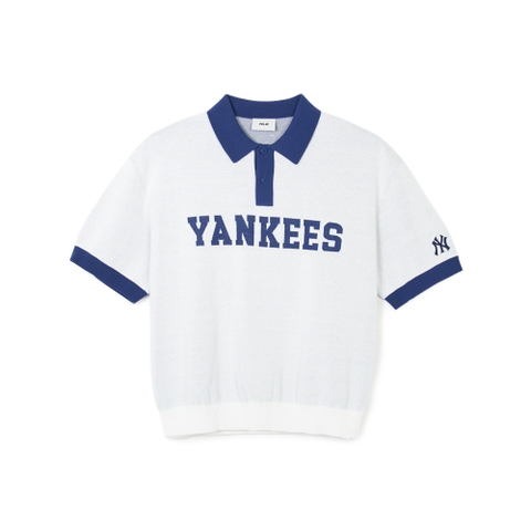 Áo Croptop MLB Korea Varsity Short Sleeve Knit Collar Tie New York Yankees Ivory