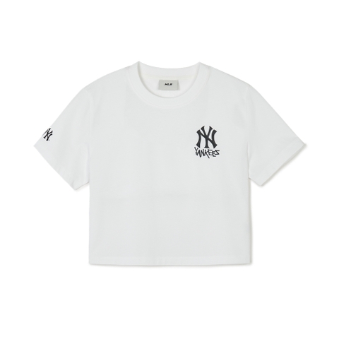 Áo Croptop MLB Korea Women's Street Small Logo New York Yankees White