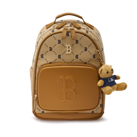 Balo MLB Korea Diamond Monogram Cute Bear Boston Red Sox Beige