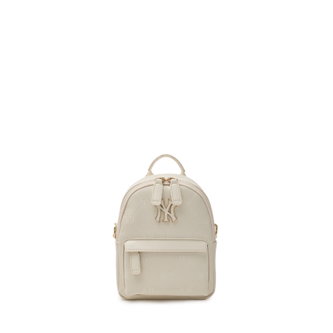 Balo MLB Korea [KIDS] Dia Mono PU Embossed Mini Backpack New York Yankees Cream