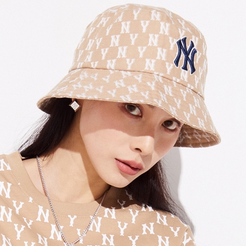 Nón MLB Monogram Classic Bucket Hat New York Yankees D.Beige