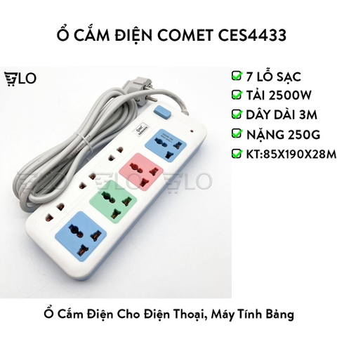 Ổ Cắm Điện Comet CES4433 Nối Dài 3m 7 Lỗ