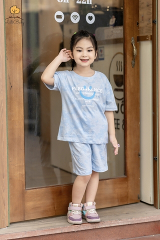 Bộ Bé gái cotton ngắn tay vải loang size 2/12 tuổi