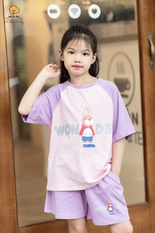 Bộ cotton Bé gái ngắn tay phối thỏ size đại 8/14T