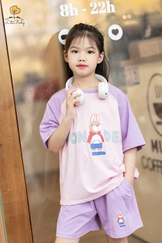 Bộ cotton Bé gái ngắn tay phối thỏ size đại 8/14T