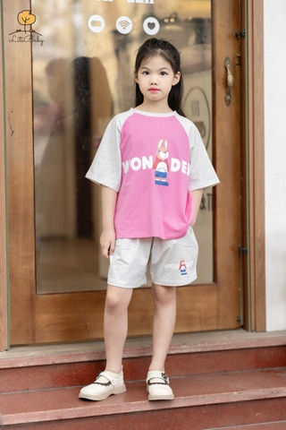 Bộ cotton Bé gái ngắn tay phối thỏ size đại 8/14T