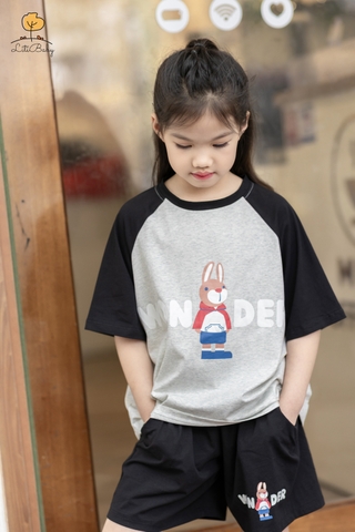 Bộ cotton Bé gái ngắn tay phối thỏ size đại 8/14T