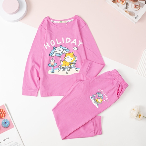 Bộ cotton Bé gái thu đông in thỏ, hoiliday size đại 10/16T