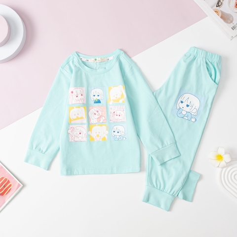 Bộ thu đông Bé gái cotton 4 chiều in mặt cười size 2/8 tuổi