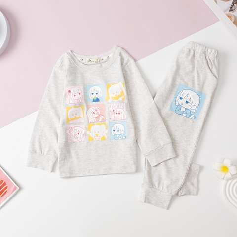 Bộ thu đông Bé gái cotton 4 chiều in mặt cười size 2/8 tuổi