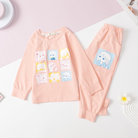 Bộ thu đông Bé gái cotton 4 chiều in mặt cười size 2/8 tuổi