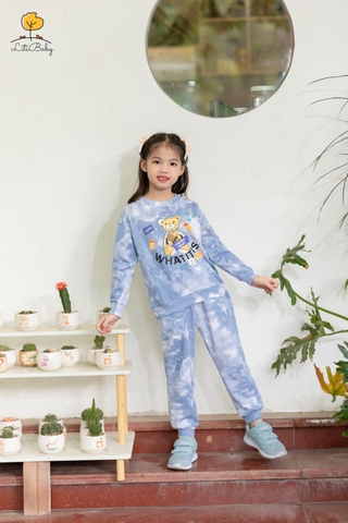 Bộ nỉ bông bé gái vải loang size 2/10 tuổi