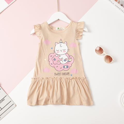 Váy cotton Bé gái đuôi cá, viền tay size 2/10 tuổi