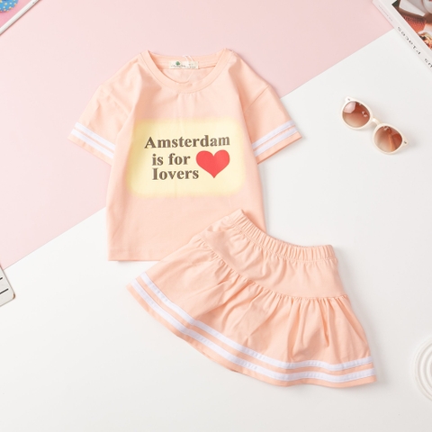 Bộ Bé gái cotton in chữ Amsterdam chân váy Love size 8/12 tuổi