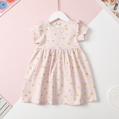 Váy cotton Bé gái ngắn tay bèo vai size 2/12 x24