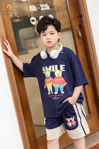 Bộ cotton cao cấp Bé trai, bé gái in Smile size 4/12 tuổi