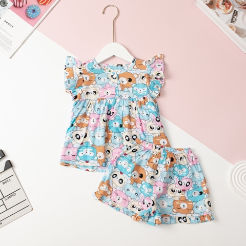 Bộ lanh Bé giá cúc ngực cánh tiên size 10/14T x24