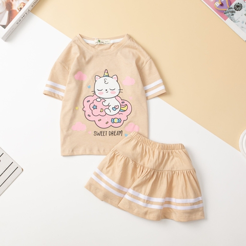 Bộ cotton Bé gái chân váy chạy sọc size 3/10 tuổi