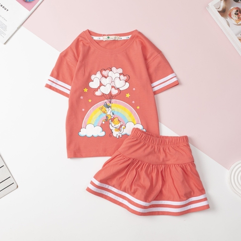 Bộ cotton Bé gái chân váy chạy sọc size 3/10 tuổi