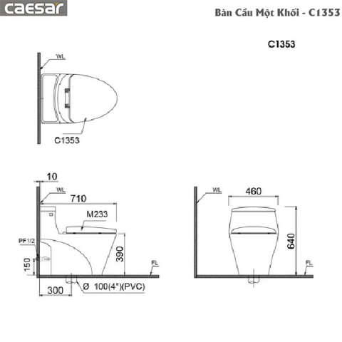 Bàn Cầu Một Khối CAESAR-C1353