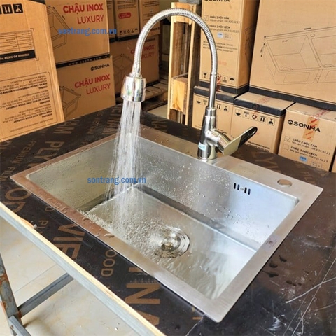 CHẬU INOX 304 HANDMADE Sơn Hà 1 Hố