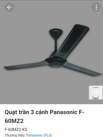 Quạt trần Panasonic 3 cánh màu đen , chiều dài ty 12 inch - 30.4cm F-60MZ2-KS