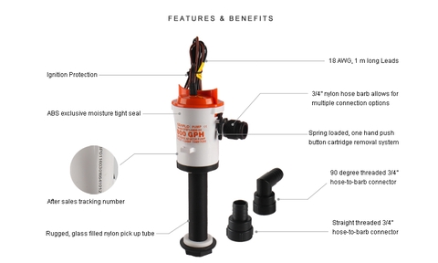 Bơm Sục Oxy Nuôi Cá 12V Cho Tàu Câu, Lưu Lượng 800 Gallon