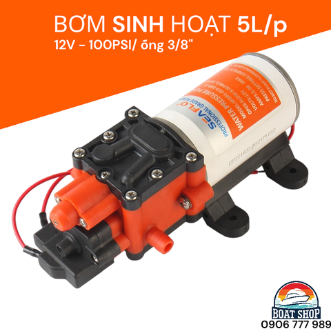 Bơm Áp Lực - Bơm Nước Ngọt Cho Tàu Cano, Điện 12V Lưu Lượng 5 Lít/ Phút , Hãng Seamax