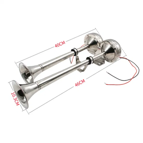 Kèn Đôi Dạng Trumpet Cho tàu Cano, Chất Liệu Inox 304 , Kích Thước 390/475mm , Điện Áp 12/24V tùy chọn