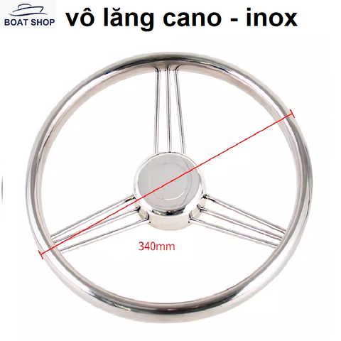 Vô Lăng Cano Inox 304 Thép Không Gỉ, Đường Kính 340mm, Mã S80621, Cho Tàu Cano
