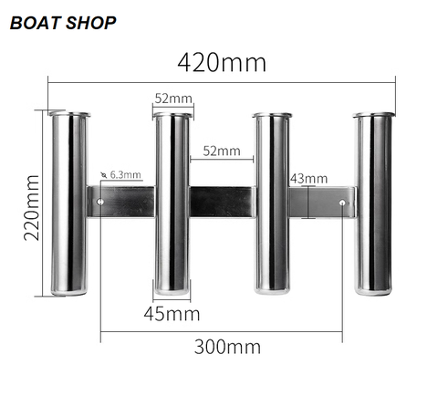 Ống Cắm Cần Câu Inox 316, Loại 4 Ống, Đường Kính 50mm, Dài 420mm, Mã S30556-2