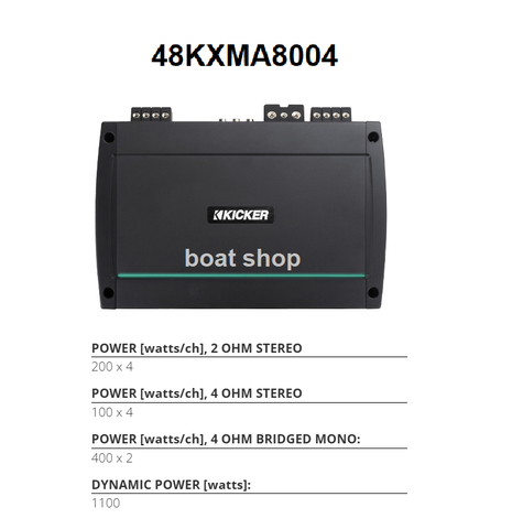KXMA800.4 Marine Amplifier, 100W x 4 ( 4 ohm) 200w x4 ( 2 ohm) 400w x 2 ( 4 ohm mono)