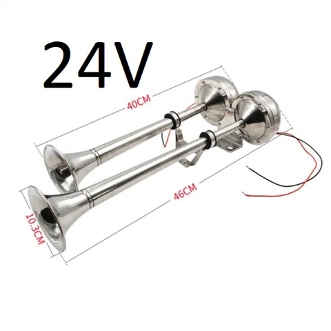 Kèn Đôi Dạng Trumpet Cho tàu Cano, Chất Liệu Inox 304 , Kích Thước 390/475mm , Điện Áp 12/24V tùy chọn