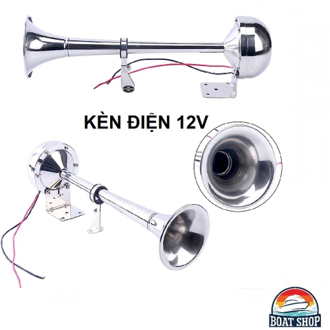 Còi Điện Trumpet 12V inox 316, Cho Tàu Cano, Xe Tải, Điện 12V