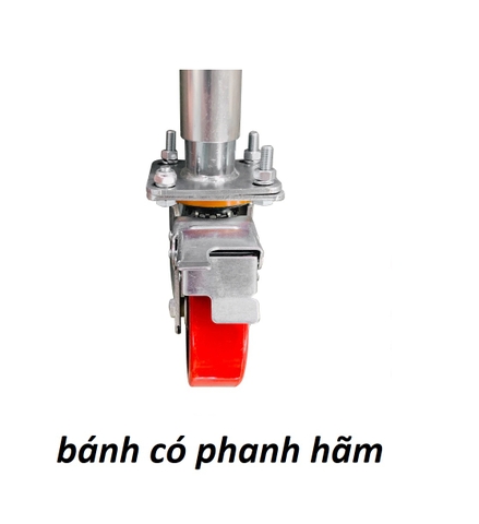 Chân Kéo Trailer Có Phanh Hãm, 1 Bánh 6 Inch , Chất Liệu Thép Mạ Kẽm