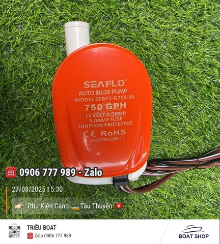 Bơm Nước Lườn Tự Động Cano 12V, Lưu Lượng 750GPH Model : SFBP1-G750-06
