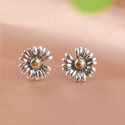 Bông tai bạc Thái hoa cúc