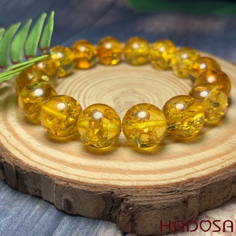Vòng Hổ Phách Cognac Baltic vàng 12mm đặc biệt cao cấp