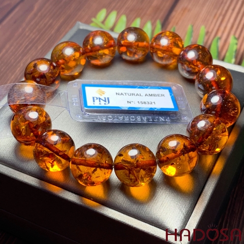 Hổ Phách Baltic cognac vàng đậm 14mm