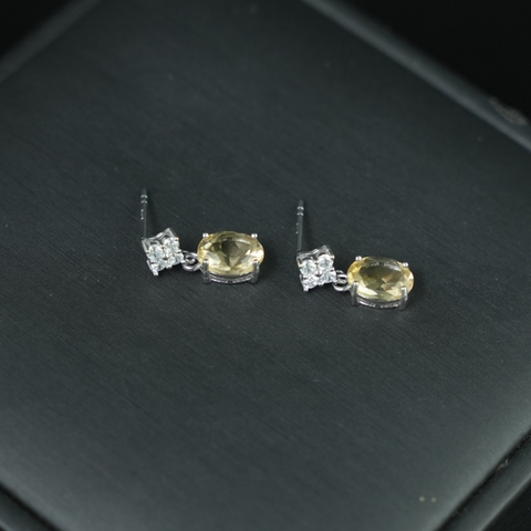Bông tai đá Citrine 6*8mm bạc 925
