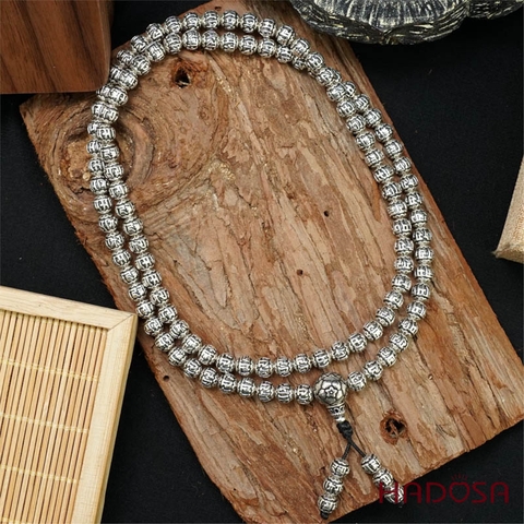 Chuỗi 108 hạt bạc Thái Chú Om Mani Padme Hum 6mm