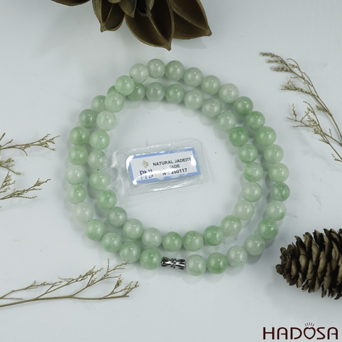 Vòng cổ cẩm thạch xanh tươi 10mm phớt trắng 55cm