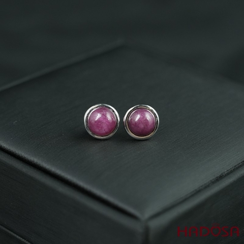 Hoa tai Ruby tròn 8mm bạc 925