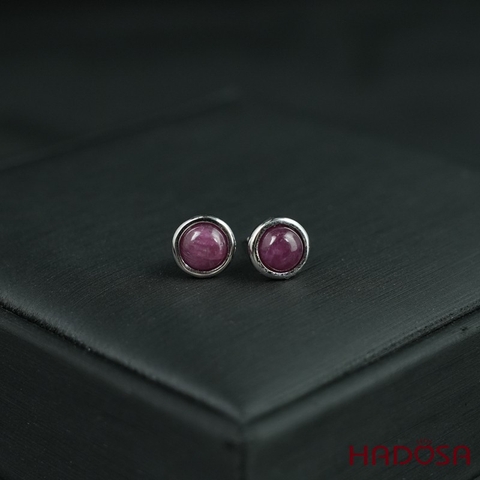 Hoa tai Ruby tròn 6mm bạc 925