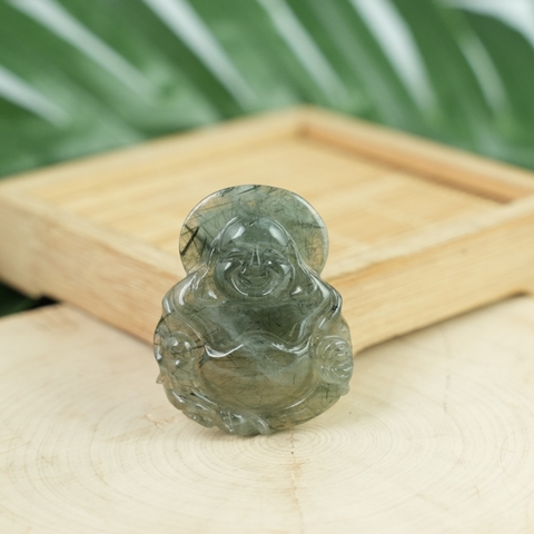 Mặt Phật Di Lạc Thạch anh tóc xanh 5A 35*27*9mm