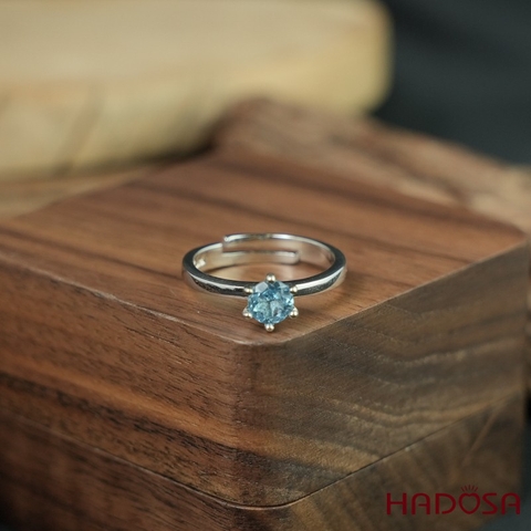 Nhẫn đính đá Topaz tròn 5mm bạc 925