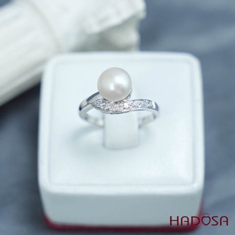 Nhẫn ngọc trai 8mm bạc size 12